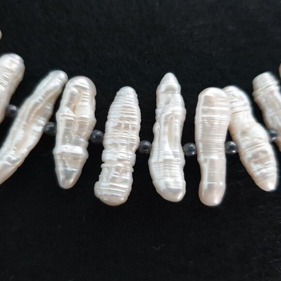 Vintage Genuine White Stick Pearl & Abalone Necklace with 925 Silver Clasp - Picture 6 of 12